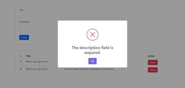 laravel error alert
